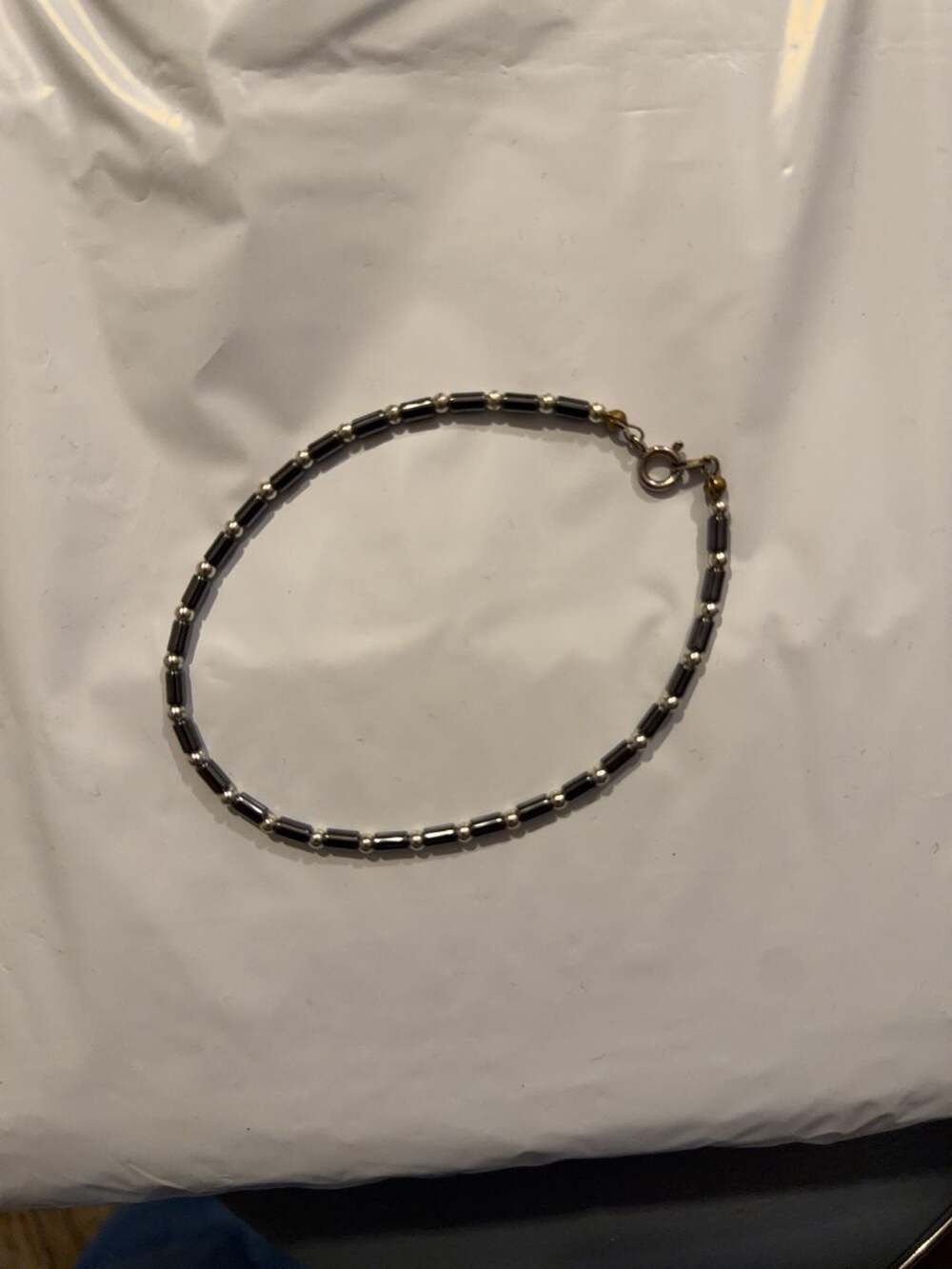 Hematite and Silver Tone Bead ankle Bracelet 9.5”